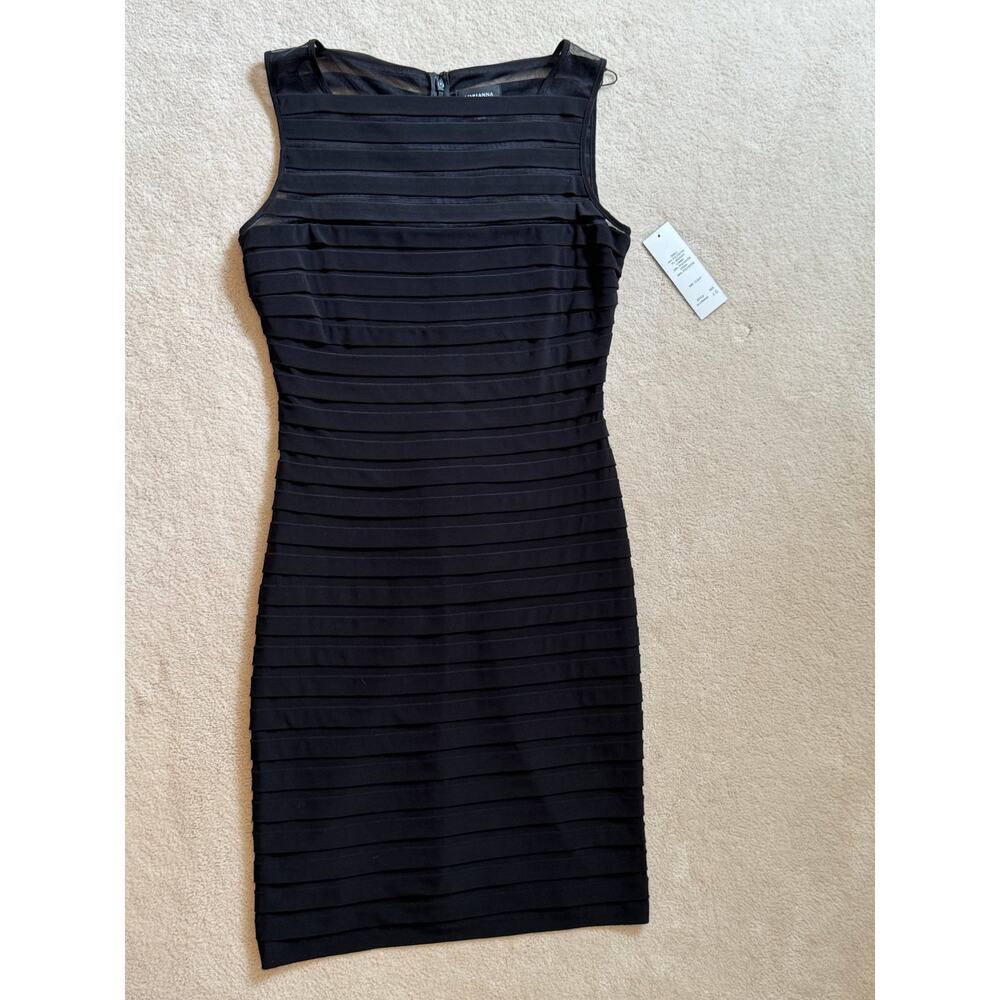 Adrianna Papell NEW Black Shutter Pleat Midi Dress Sleeveless Cocktail Size 10 - Picture 9 of 14